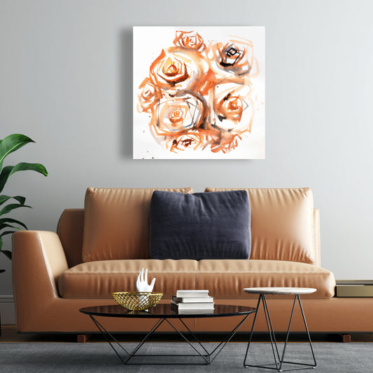 Sepia Abstract Roses Canvas | Illustrative Flowers Home Decor