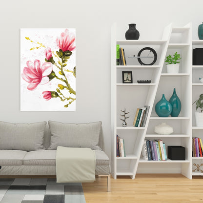 Watercolor Magnolia Flowers Pink Canvas | Bedroom Decor Art