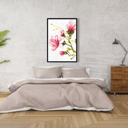 Toile encadrée « Fleurs de magnolia à l'aquarelle » | Décoration romantique