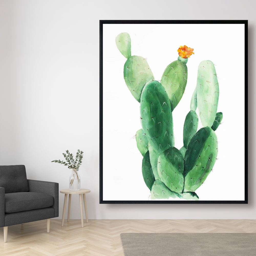 Toile aquarelle « Cactus en forme de pagaie » | Décoration florale et botanique