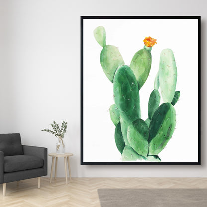 Toile aquarelle « Cactus en forme de pagaie » | Décoration florale et botanique