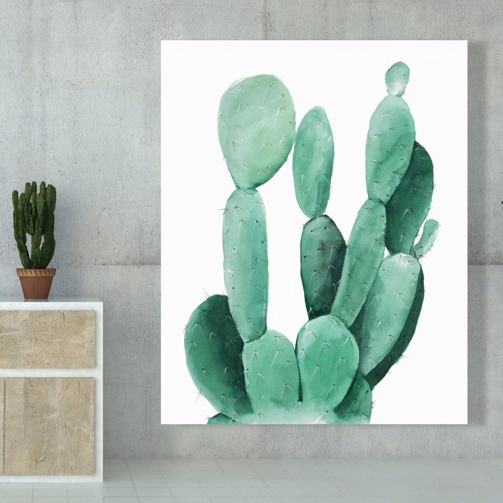 Watercolor Paddle Cactus Canvas | Exotic Green Bedroom Decor