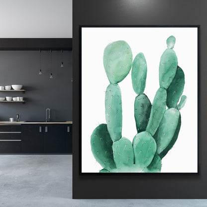Exotic Green Watercolor Paddle Cactus Canvas | Home Decor