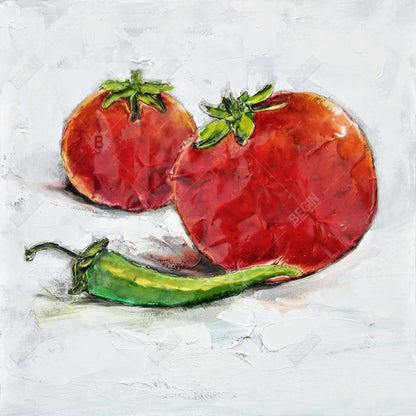 Red Gastronomy Kitchen Canvas | Tomatoes with Jalapeño Art
