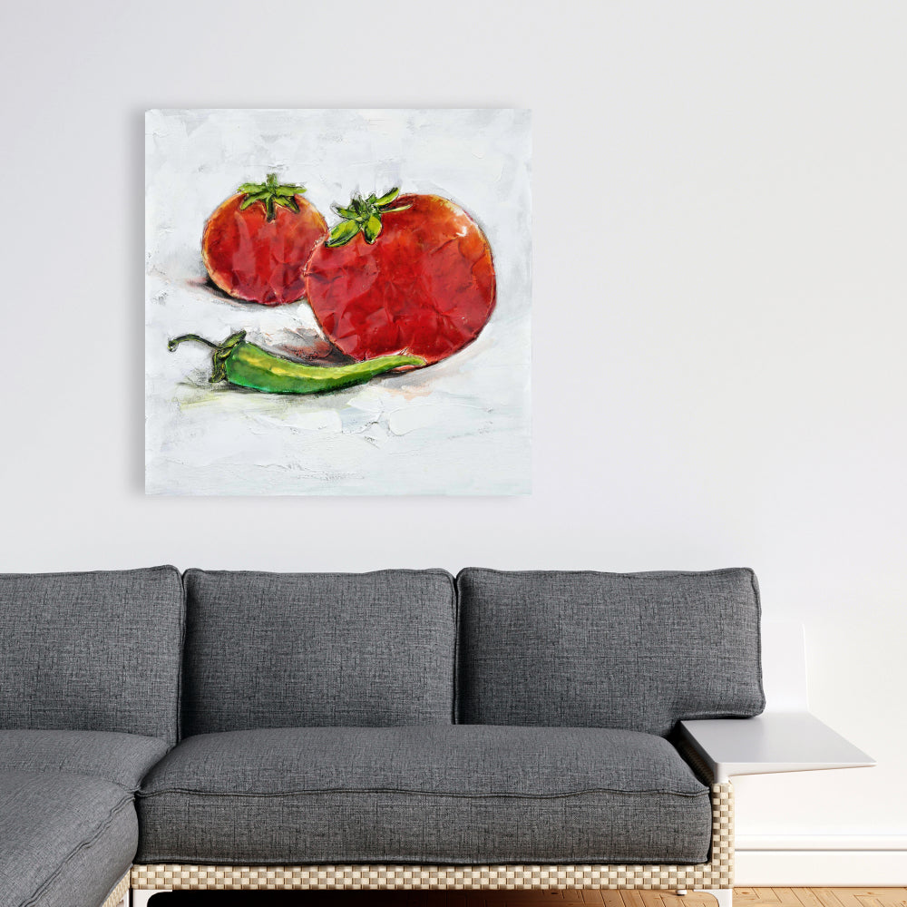 Red Gastronomy Kitchen Canvas | Tomatoes with Jalapeño Art