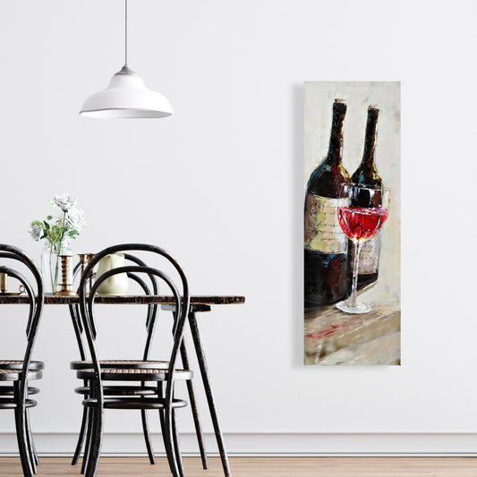Kitchen Brown Canvas - Two Bottles with Wine Glass Decor