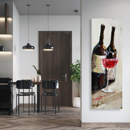 Kitchen Brown Canvas - Two Bottles with Wine Glass Decor