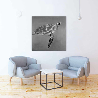 Toile Tortue aquatique en nuances de gris | Décoration murale pour chambre à coucher