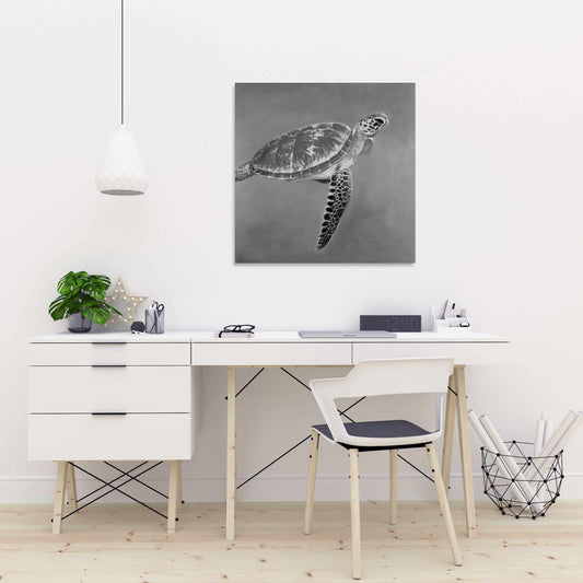 Toile Tortue aquatique en nuances de gris | Décoration murale pour chambre à coucher
