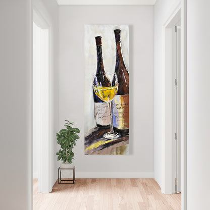 Two Bottles with Glass of White Wine Canvas - Home Decor Art