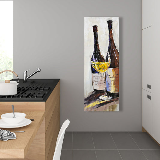 Two Bottles with Glass of White Wine Canvas - Home Decor Art
