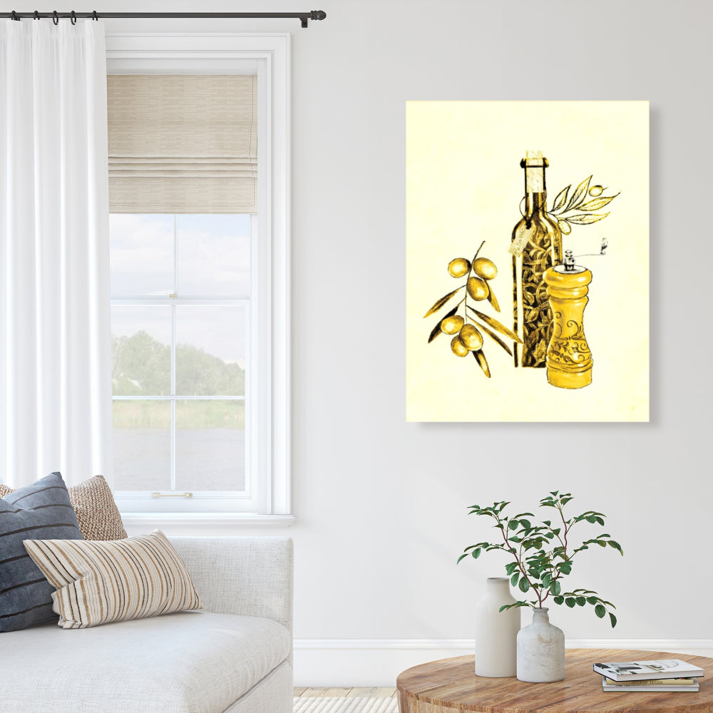 Olive Oil & Pepper Canvas | Kitchen Decor Wall Art
