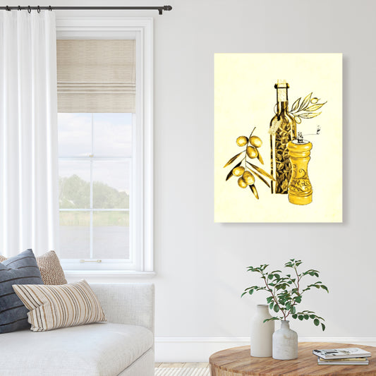 Toile « Huile d'olive et poivre » | Décoration murale pour cuisine