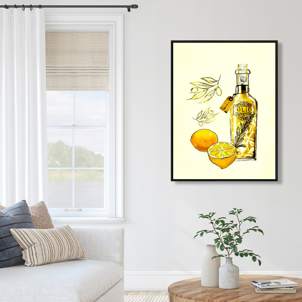Toile « Huile d'olive et citrons » | Décoration d'intérieur encadrée