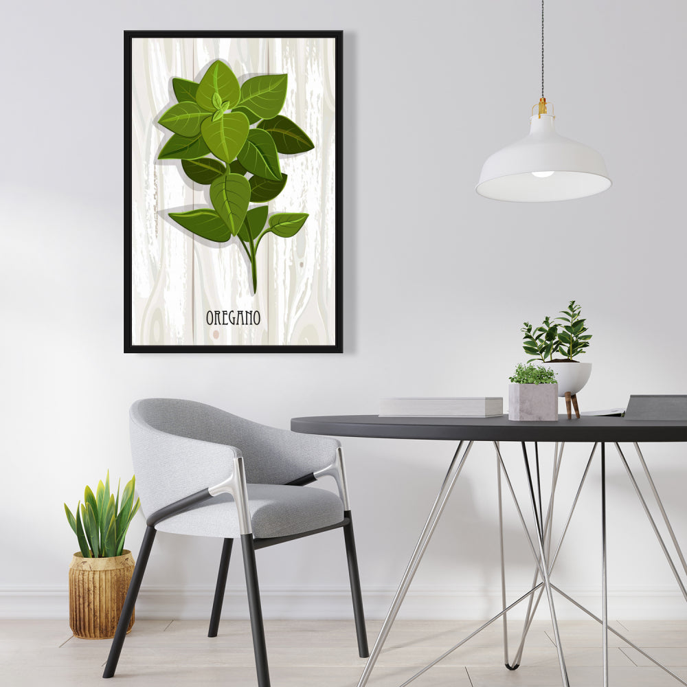 Oregano on Wood | Gastronomy Gray Kitchen Framed Canvas Decor