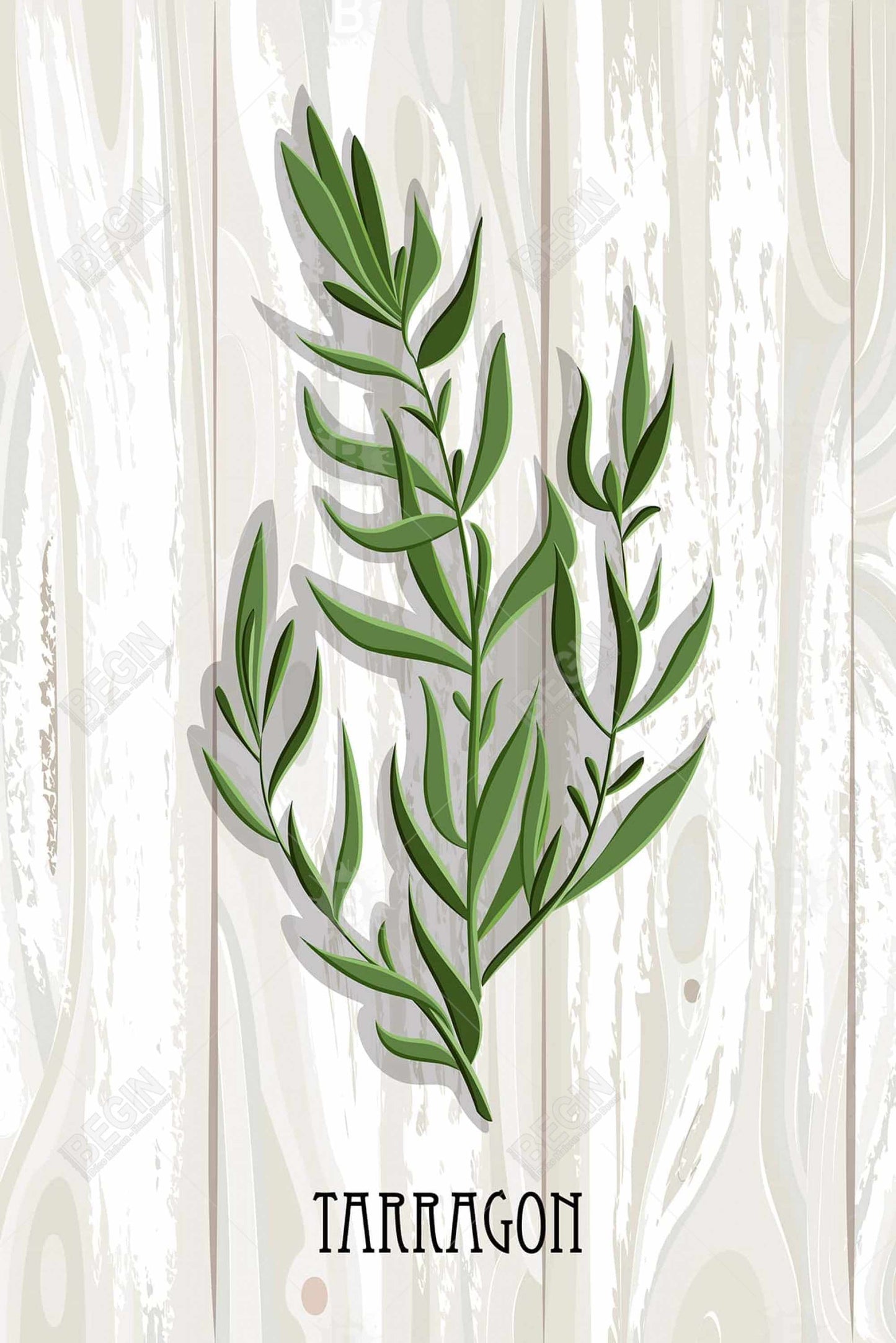 Toile de cuisine grise – Estragon sur bois | Décoration d'intérieur