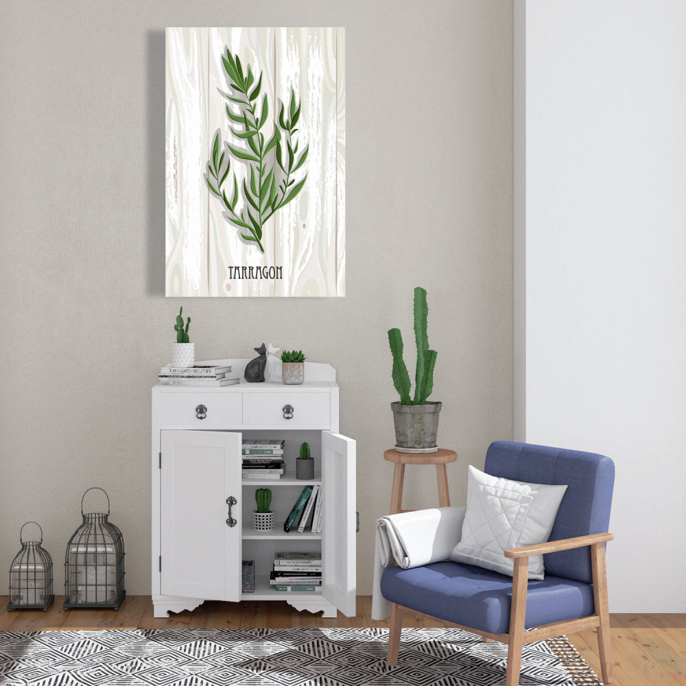 Toile de cuisine grise – Estragon sur bois | Décoration d'intérieur