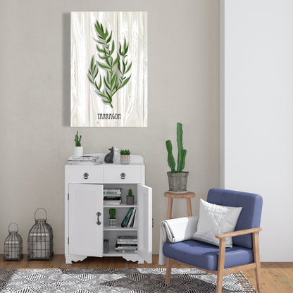 Toile de cuisine grise – Estragon sur bois | Décoration d'intérieur
