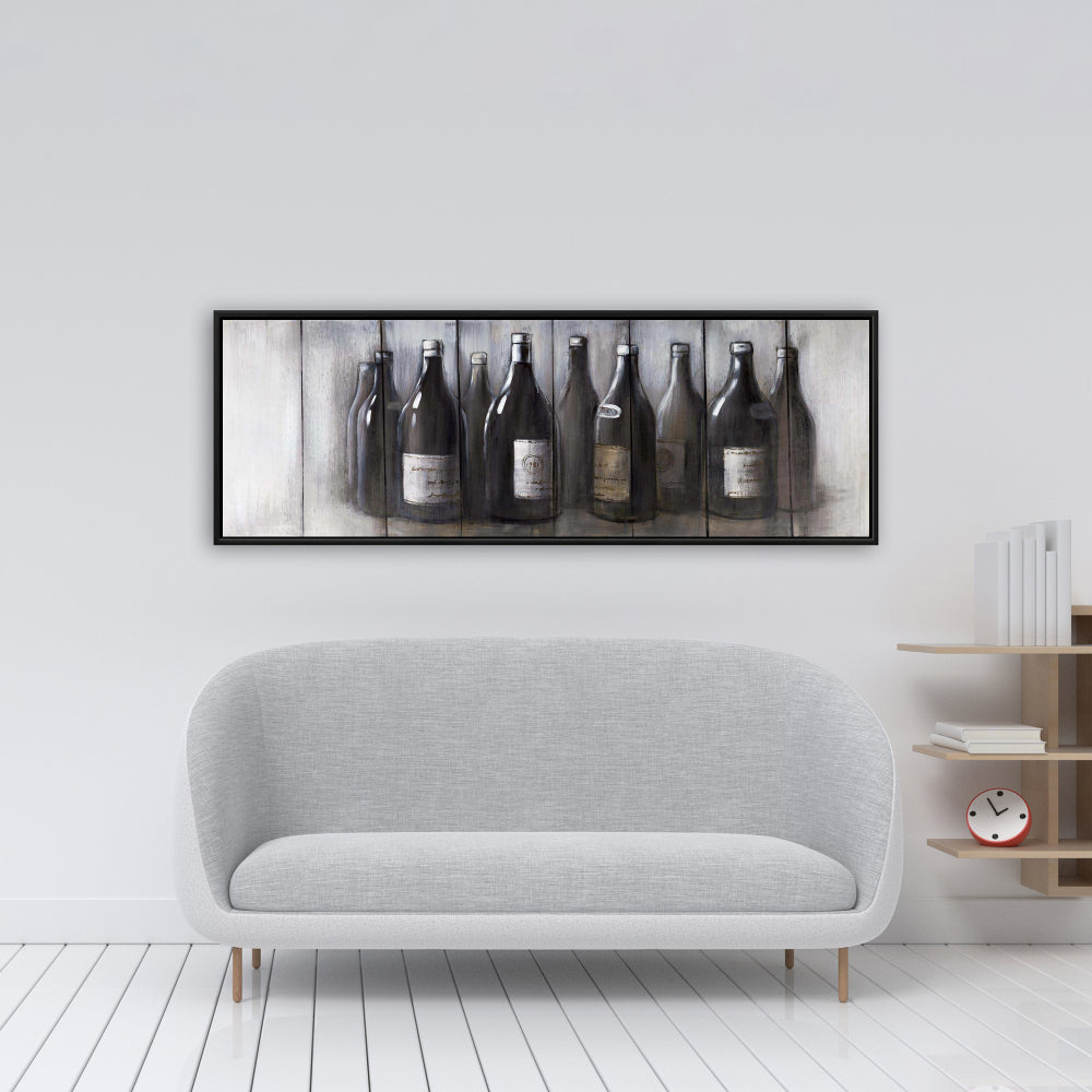 Objet de gastronomie moderne | Toile encadrée de bouteilles vintage