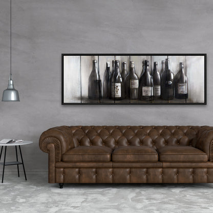 Toile de cuisine marron moderne - Décor bouteilles de vin sur bois