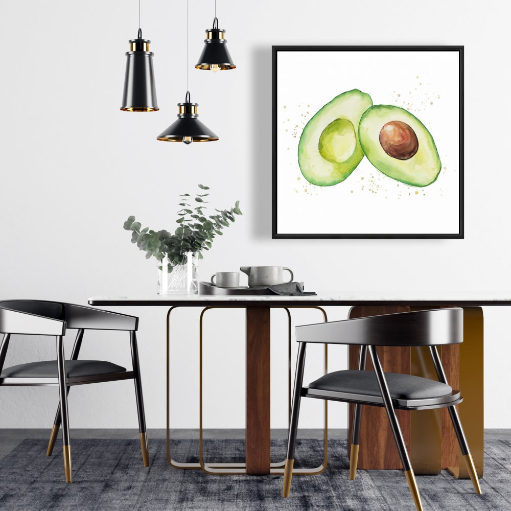 Watercolor Open Avocado Framed Canvas | Kitchen Wall Decor
