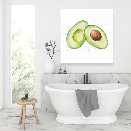 Watercolor Open Avocado Canvas - Kitchen Wall Art Decor