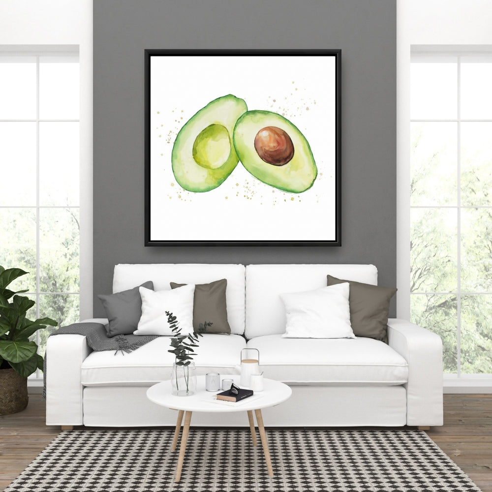 Watercolor Open Avocado Framed Canvas | Kitchen Wall Decor