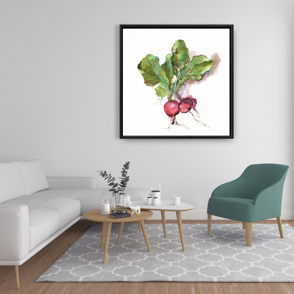 Watercolor Radish Framed Canvas | Kitchen Decor Wall Art