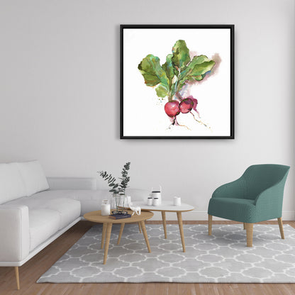 Watercolor Radish Framed Canvas | Kitchen Decor Wall Art