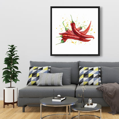 Red Hot Peppers Canvas | Red Framed Art for Home Decor