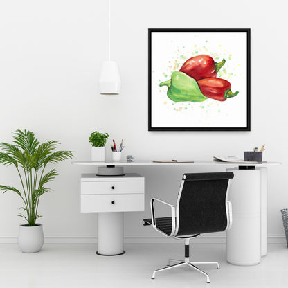 Toile encadrée « Poivrons » | Décoration murale pour la maison et la cuisine