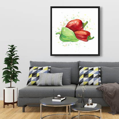 Toile encadrée « Poivrons » | Décoration murale pour la maison et la cuisine