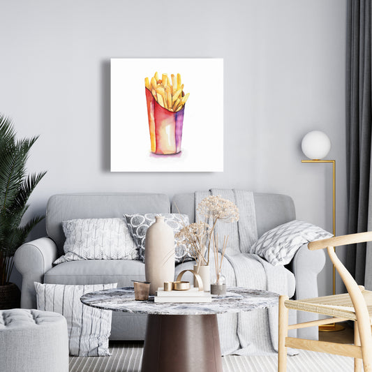 Yellow Watercolor French Fries Canvas | Home Decor Art