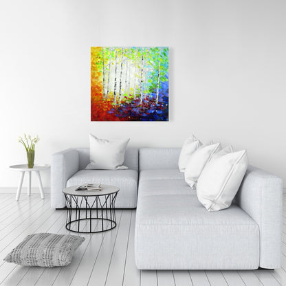 Colorful Forest Red Canvas - Contemporary Bedroom Wall Art