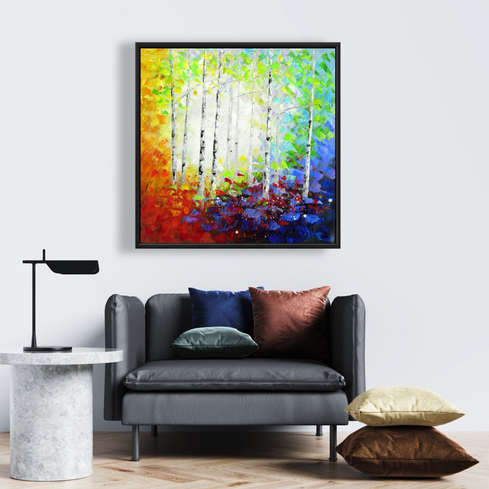 Toile encadrée Forêt colorée | Décoration de chambre contemporaine