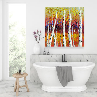 Colored Birches Yellow Canvas - Landscapes Bedroom Decor