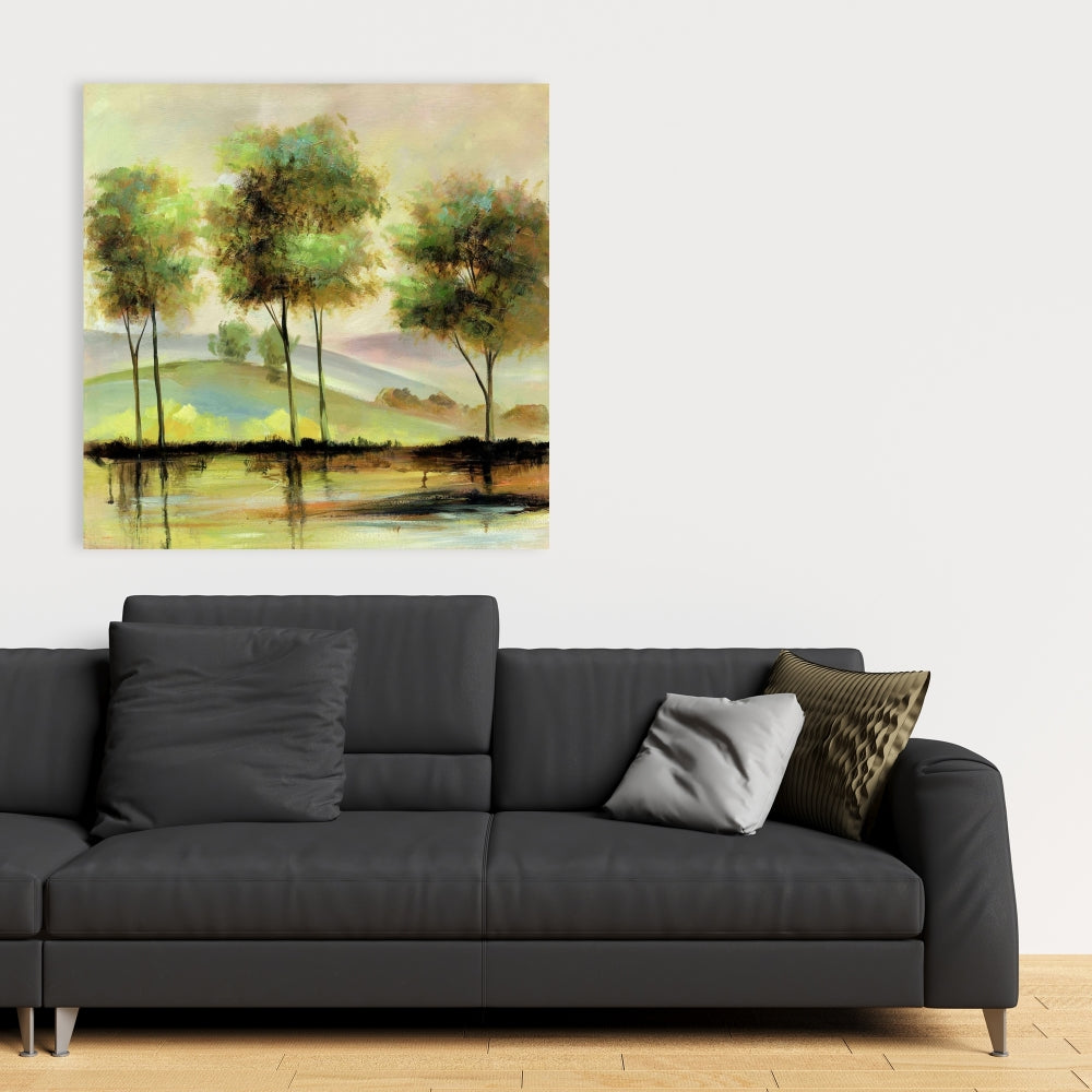 Trees Near the Lake Canvas | Contemporary Green Wall Art