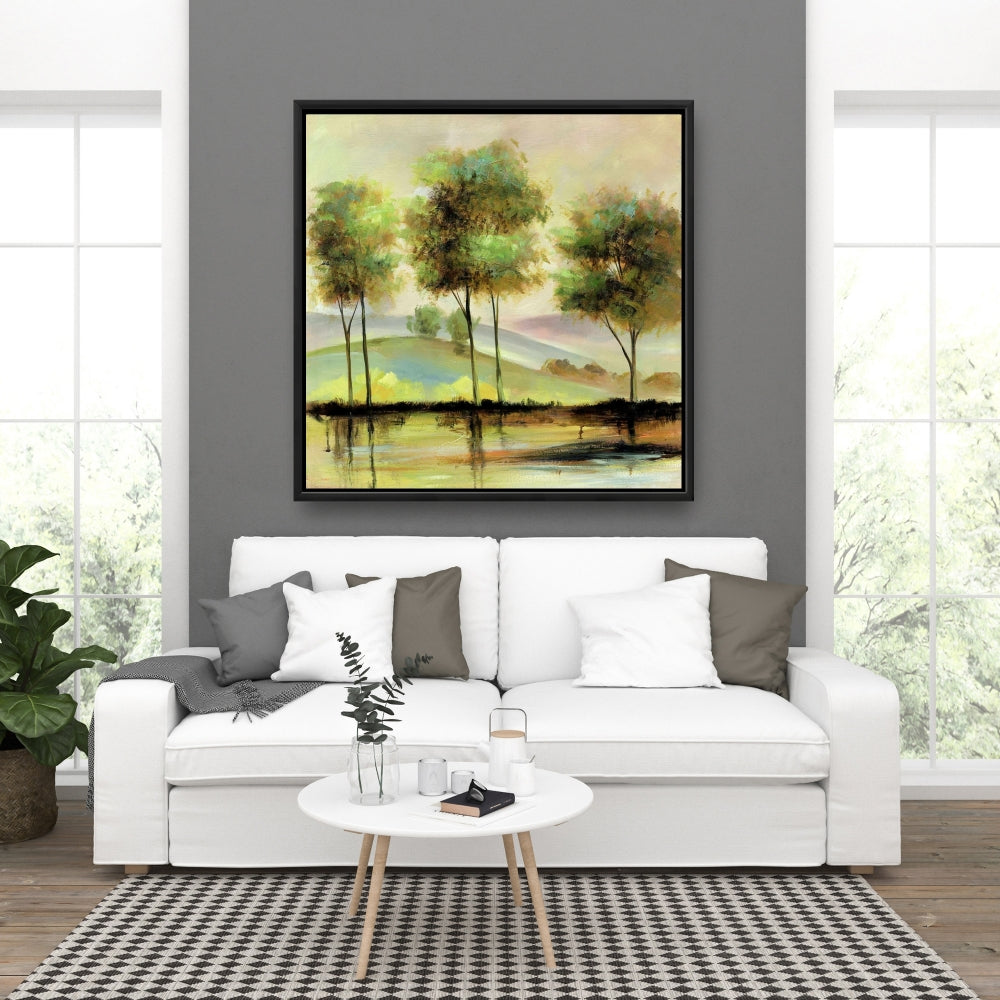 Toile encadrée « Arbres près du lac » | Décoration murale pour chambre