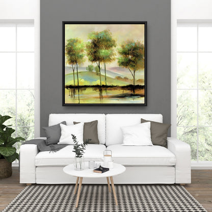 Toile encadrée « Arbres près du lac » | Décoration murale pour chambre
