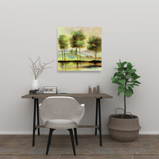 Trees Near the Lake Canvas | Contemporary Green Wall Art