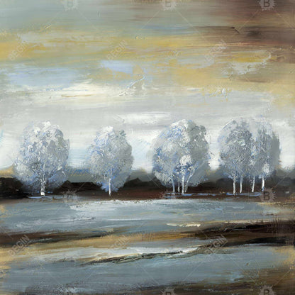 Toile encadrée Paysage gris – Arbres bleus pour la décoration intérieure