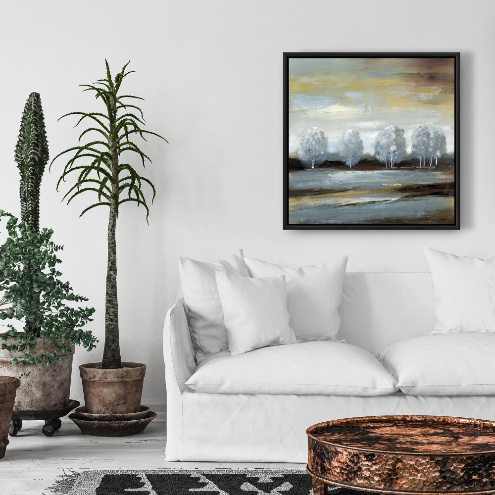 Toile encadrée Paysage gris – Arbres bleus pour la décoration intérieure
