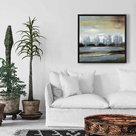 Toile encadrée Paysage gris – Arbres bleus pour la décoration intérieure