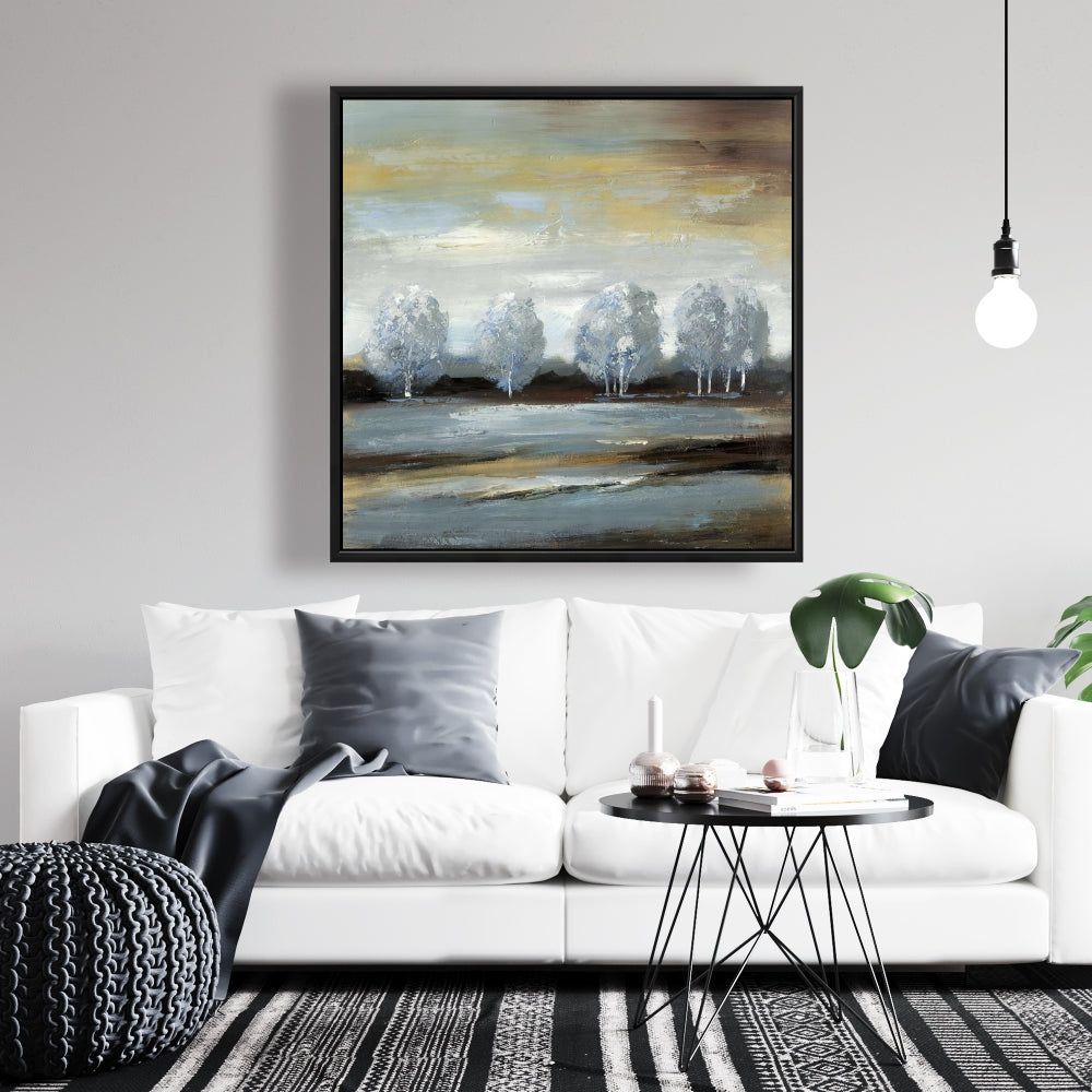 Toile encadrée Paysage gris – Arbres bleus pour la décoration intérieure
