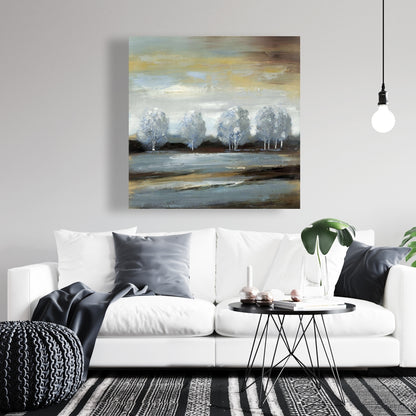 Toile de paysage gris - Décoration murale moderne avec arbres