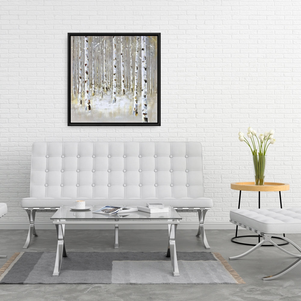 Forêt de bouleaux en hiver | Toile encadrée moderne pour décoration intérieure
