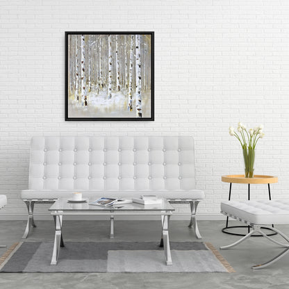 Forêt de bouleaux en hiver | Toile encadrée moderne pour décoration intérieure