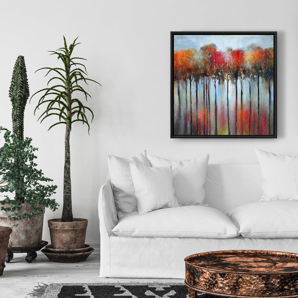 Forêt colorée abstraite | Toile encadrée bleue | Décoration d'intérieur