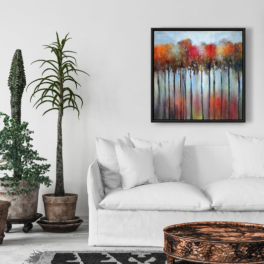 Abstract Colorful Forest | Blue Framed Canvas | Home Decor