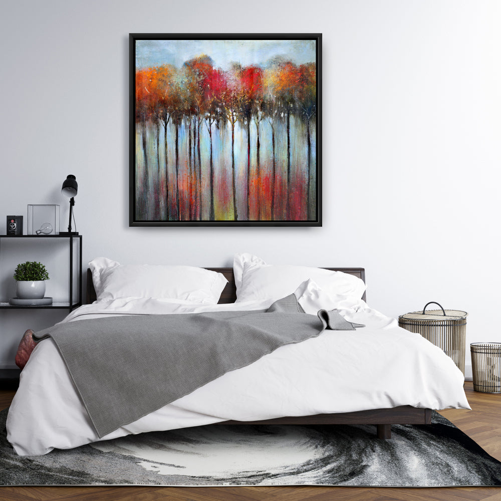 Forêt colorée abstraite | Toile encadrée bleue | Décoration d'intérieur